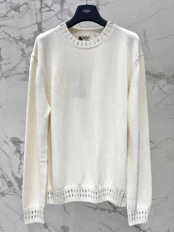 Fendi 25 Lazy-Style Crewneck Sweater White Cotton