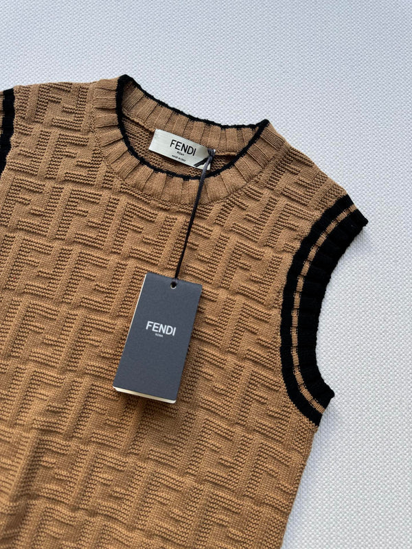 Fendi 25SS Double F Jacquard Knitted Wool Brown Vest