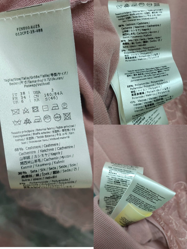 Fendi 25SS Polo Collar Lace Hem Soft Pink Cashmere Shirt