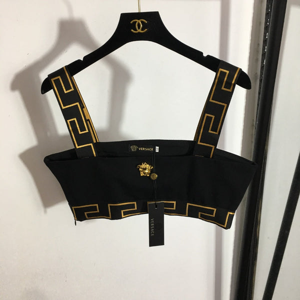 Versace Metal-Embellished Tube-Top Camisole and High-Waisted Pleated Skirt Set