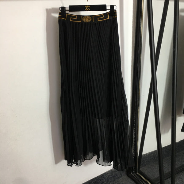 Versace Metal-Embellished Tube-Top Camisole and High-Waisted Pleated Skirt Set