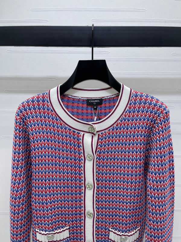 CC 25 Round Neck Knitted Wool Long-Sleeved Red Cardigan