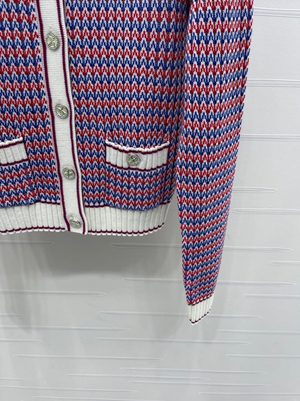 CC 25 Round Neck Knitted Wool Long-Sleeved Red Cardigan