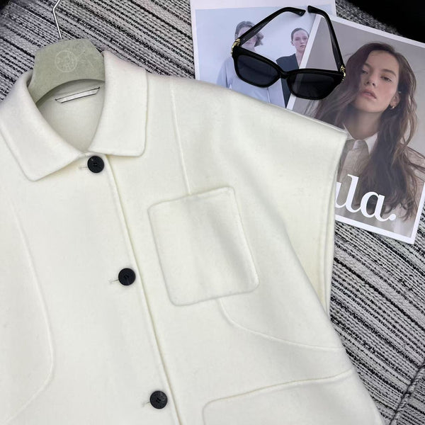 HM mid-length double-faced cashmere lapel white vest