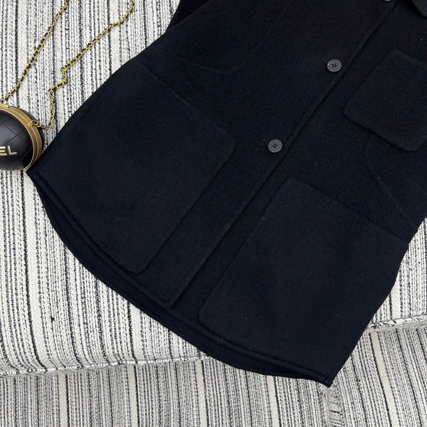 HM mid-length double-faced cashmere lapel black vest