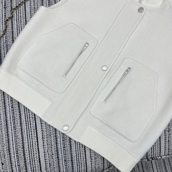 HM Stand-Up Collar Double-Faced Cashmere White Vest