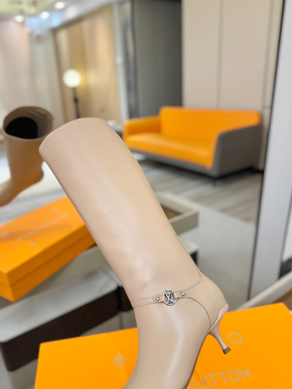 LV 6AM High Boots 55mm Heel Cream Calfskin 504806