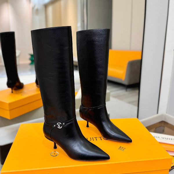 LV 6AM High Boots 55mm Heel Black Calfskin 504805
