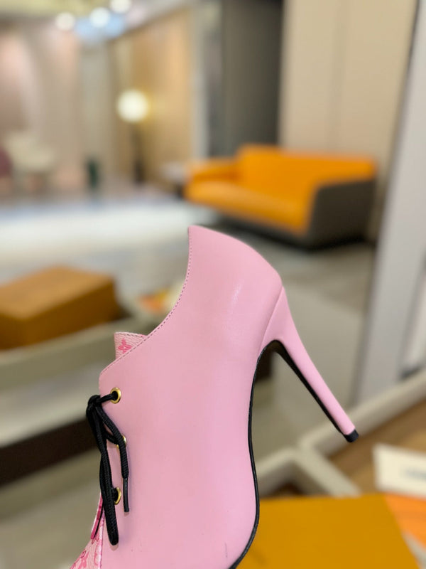LV Ankle Boot 90mm Pink Calfskin Mix Cherry Blossom Monogram 504795