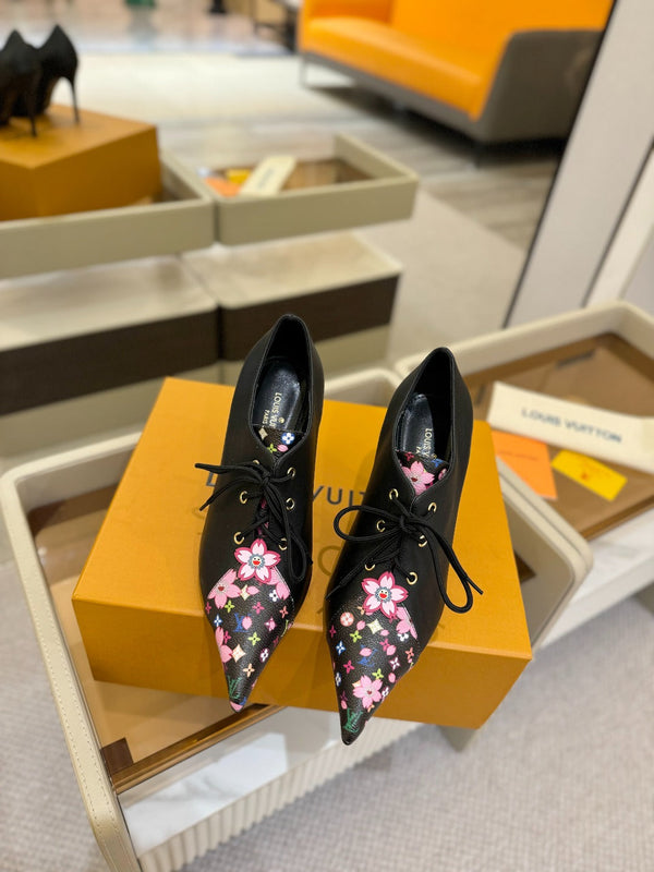 LV Ankle Boot 90mm Black Calfskin Mix Cherry Blossom Monogram 504791