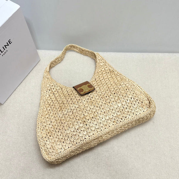 Celin CABAS TRIANGLE Grass Raffia Woven Handbag 126451