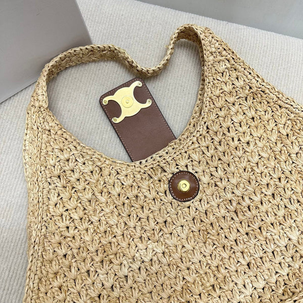 Celin CABAS TRIANGLE Grass Raffia Woven Handbag 126451