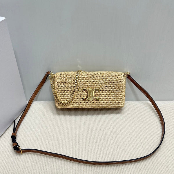Celin Multi Pochette Pocket Raffia Woven Bag 126556