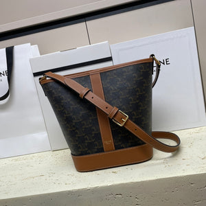 Celin Triomphe Canvas Bucket Bag Brown Cowhide 131737