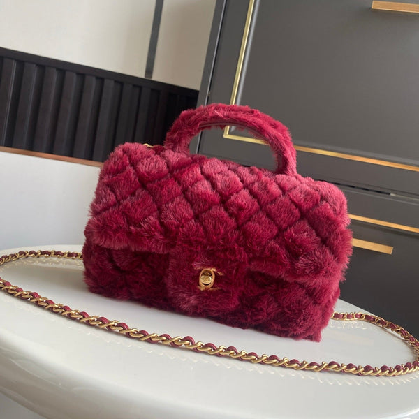 Mini CF 25 Flap Bag Red Shearling