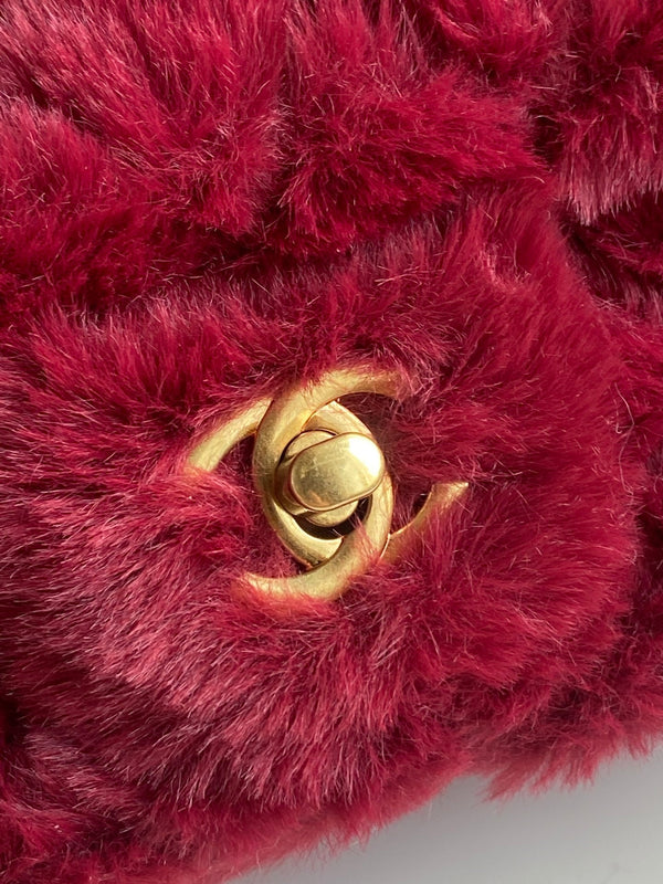 Mini CF 25 Flap Bag Red Shearling