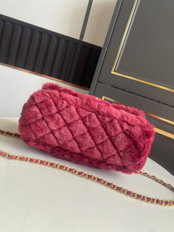 Mini CF 25 Flap Bag Red Shearling