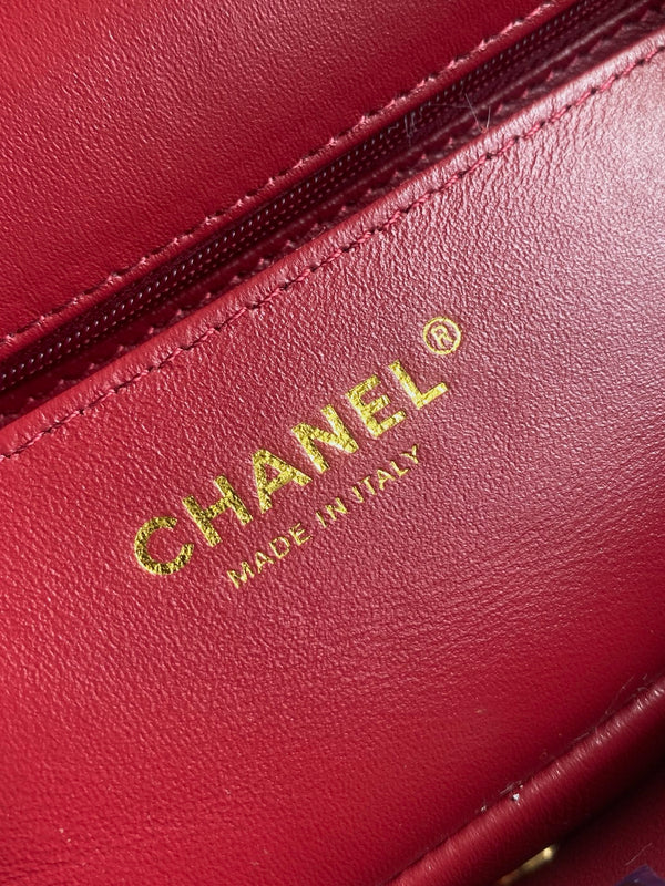 Mini CF 25 Flap Bag Red Shearling