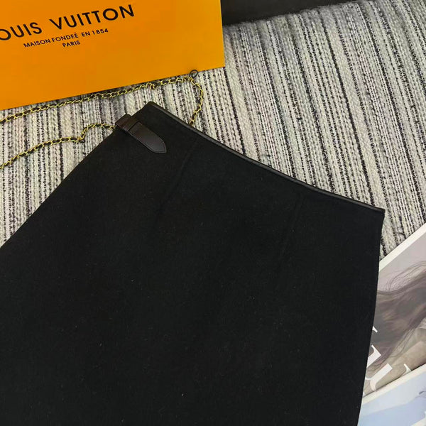 LV 25FW Double-Faced Wool Short Skirt Lambskin Edge Black 311689