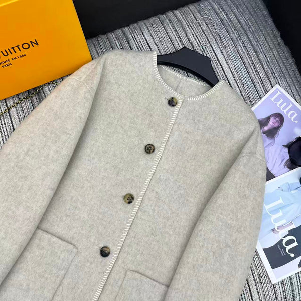 LV 25FW Double-Faced Wool Long Coat Light Gray 311668