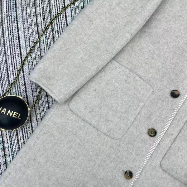 LV 25FW Double-Faced Wool Long Coat Light Gray 311668