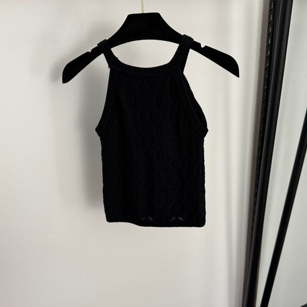 CC Diamond Logo Embellished Off-the-Shoulder Knit Camisole