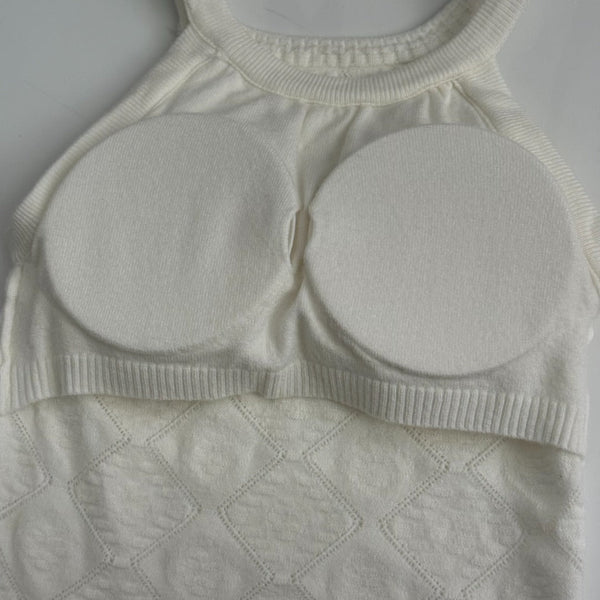 CC Diamond Logo Embellished Off-the-Shoulder Knit Camisole