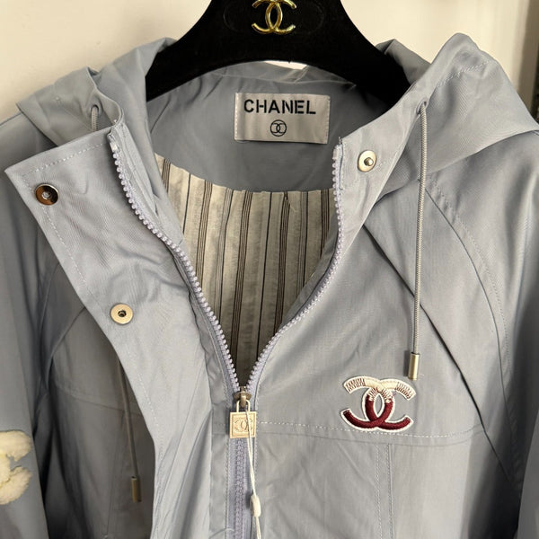 CC Logo Embroidered Long-sleeved Hooded Zipper Windbreaker Jacket