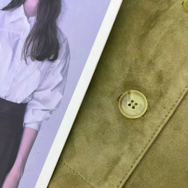 GG 25FW Metal Chain Hem Lapel Jacket Olive Green Suede Lambskin