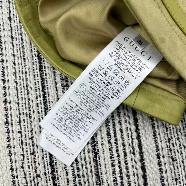 GG 25FW Metal Chain Hem Lapel Jacket Olive Green Suede Lambskin