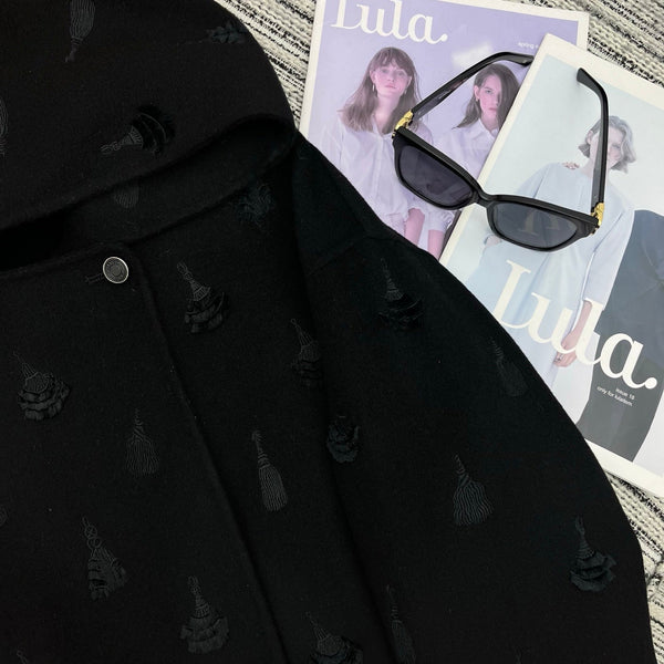 HM 25FW Hooded Double-faced Black Cashmere Short Coat