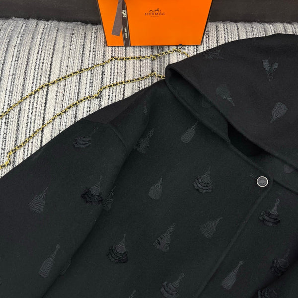 HM 25FW Hooded Double-faced Black Cashmere Short Coat