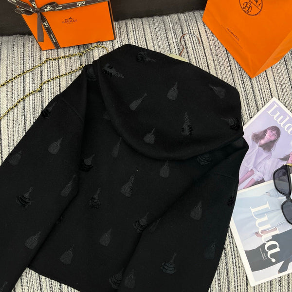 HM 25FW Hooded Double-faced Black Cashmere Short Coat