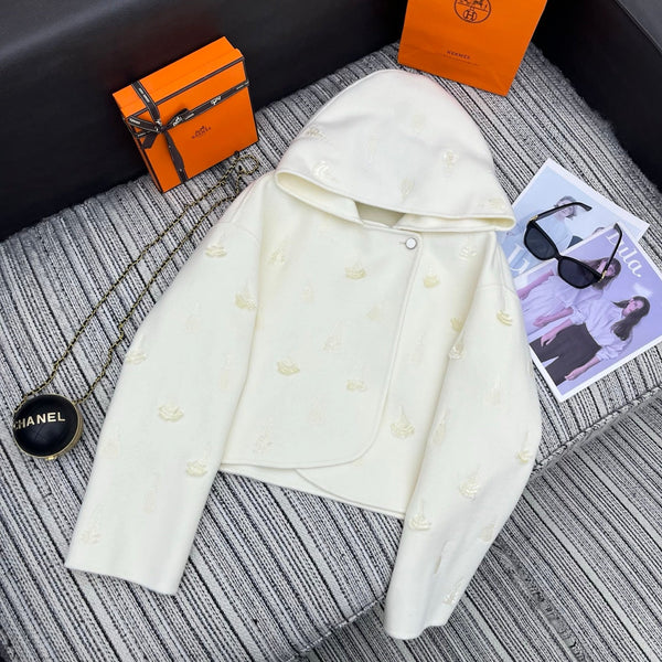 HM 25FW Hooded Double-faced White Cashmere Short Coat
