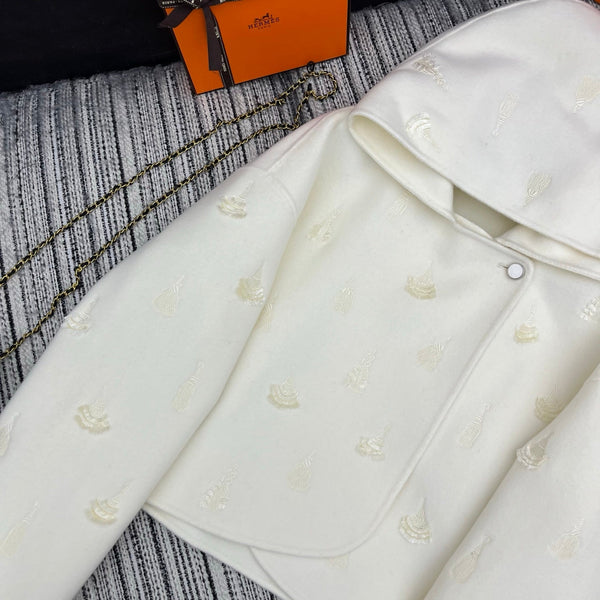 HM 25FW Hooded Double-faced White Cashmere Short Coat