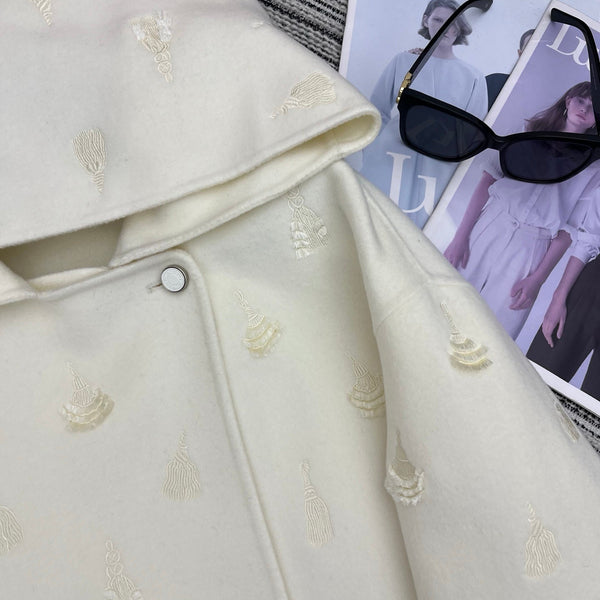 HM 25FW Hooded Double-faced White Cashmere Short Coat