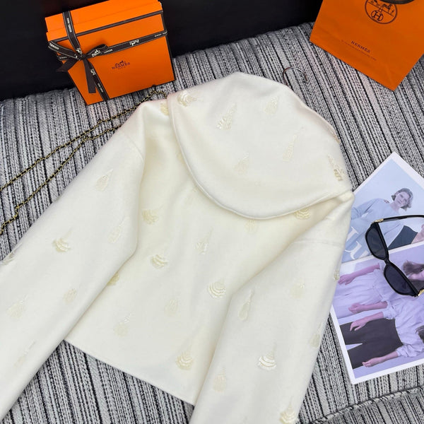 HM 25FW Hooded Double-faced White Cashmere Short Coat