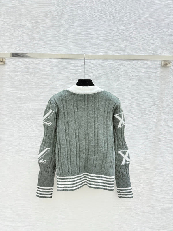LV 25FW Contrast Color Striped Crewneck Knit Long Sleeve Wool Sweater