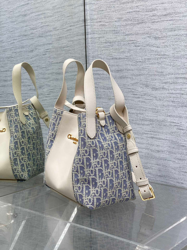 CD bucket bag 21cm  natural canvas with creamy white calfskin