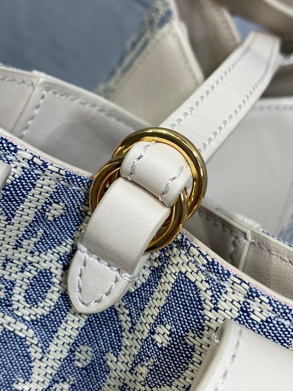 CD bucket bag 21cm  natural canvas with creamy white calfskin