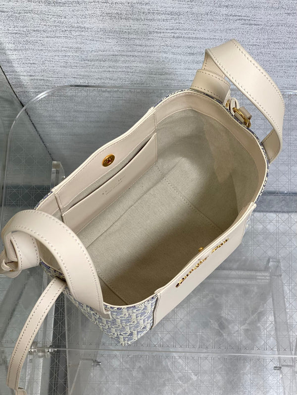 CD bucket bag 21cm  natural canvas with creamy white calfskin