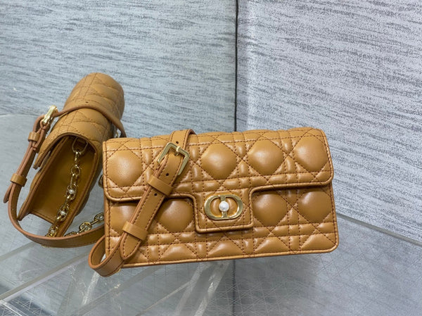 CD Pearl Chain Bag Caramel 21cm Lambskin