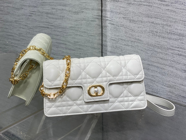 CD Pearl Chain Bag White 21cm Lambskin