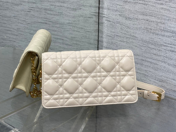 CD Pearl Chain Bag Cream 21cm Lambskin