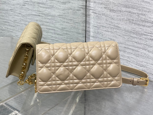 CD Pearl Chain Bag Beige 21cm Lambskin