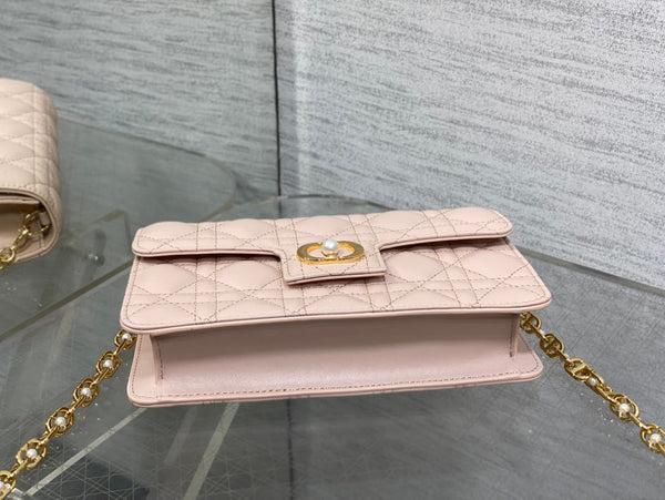 CD Pearl Chain Bag Pink 21cm Lambskin