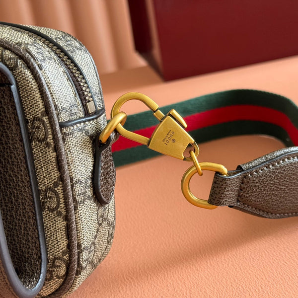 GG Ophidia GG Mini Handbag 20cm Grey and Brown Supreme Canvas