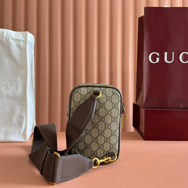 GG Ophidia GG Mini Handbag 12cm Grey and Brown Supreme Canvas