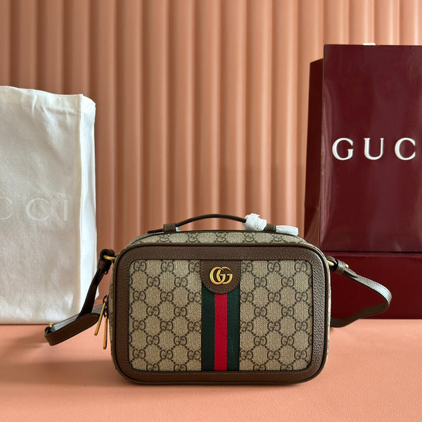 GG Ophidia Small Shoulder Bag 24cm Grey and Brown GG Supreme Canvas