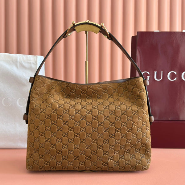GG 25FW Beatrix Horsebit Handbag 35cm Brown Suede GHW